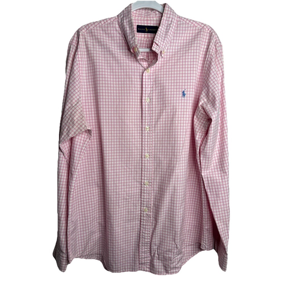 POLO Ralph Lauren PINK Gingham with Purple Pony Button-Down Shirts Size Large